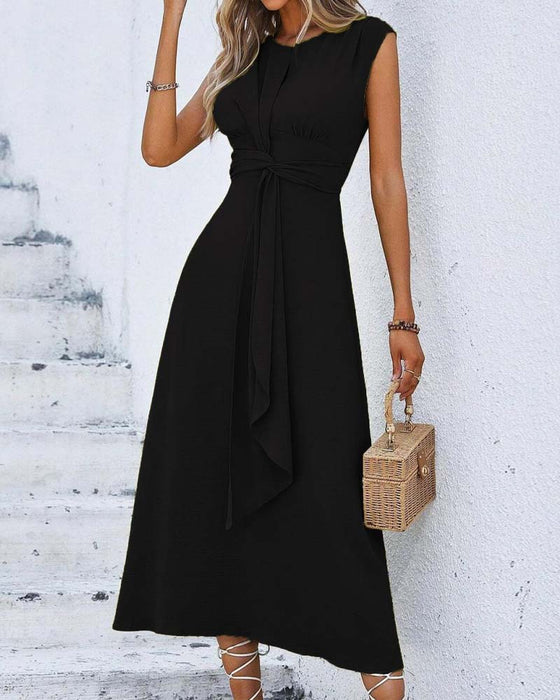 Jurk Effen Ingesnoerde Taille Strik