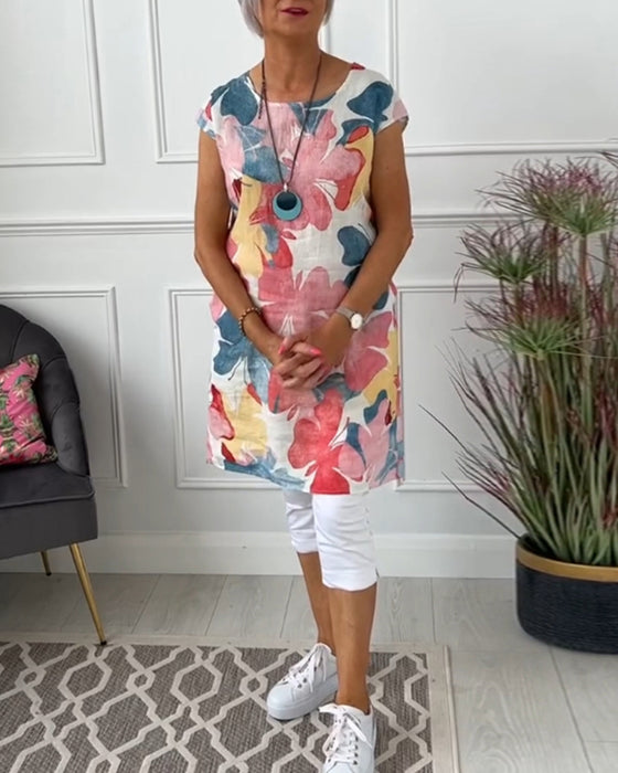Casual lange top met kleurrijke bloemenprint