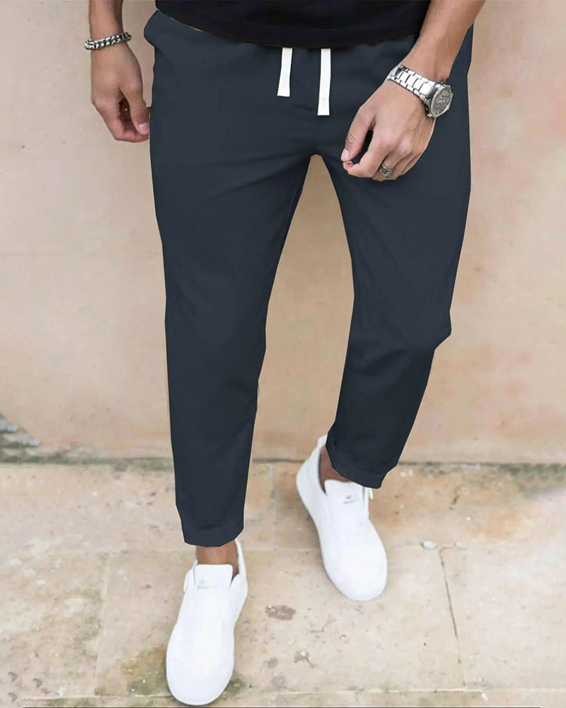 Heren Broek Effen Trekkoord Slim Fit Cropped