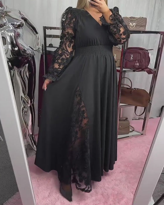 Jurk Kant Stiksel V-Hals A-Zoom