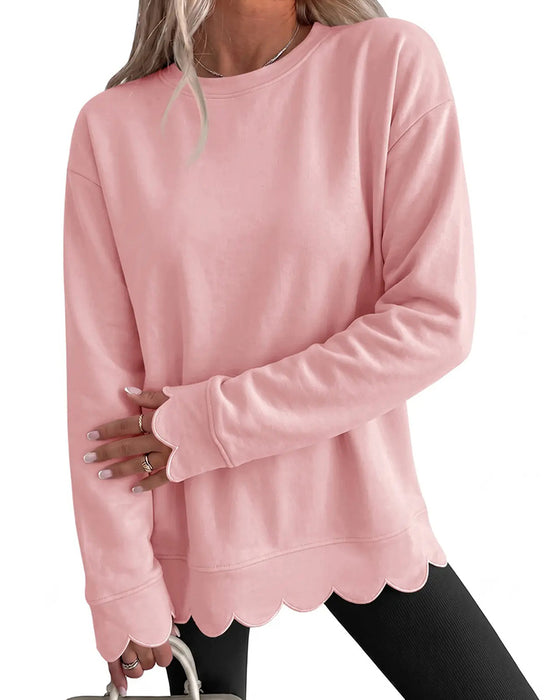 Sweatshirt Scallop Trim Casual