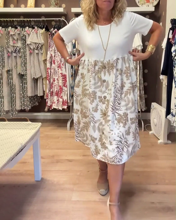 Jurk casual temperament bedrukt ronde hals