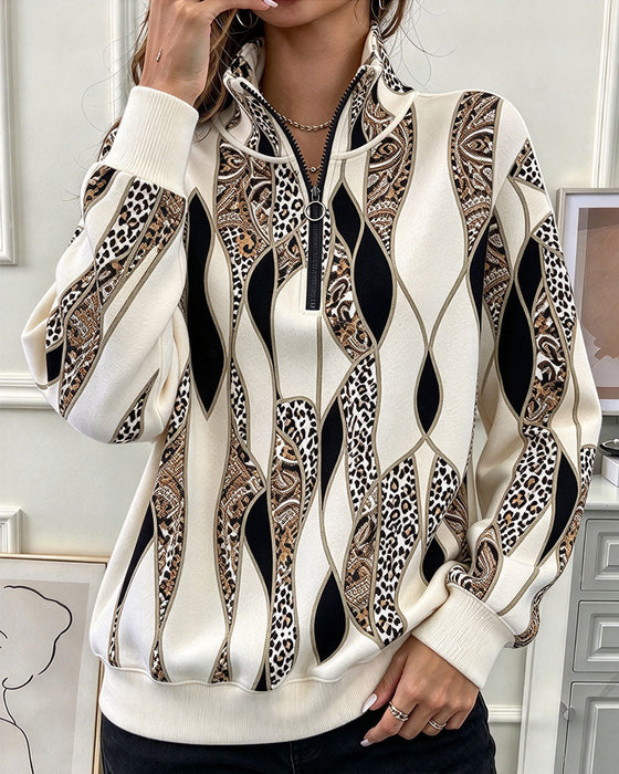 Sweatshirt Geometrisch Paisley Halve Rits Staande Kraag