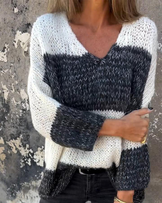 V-hals contrasterende casual trui