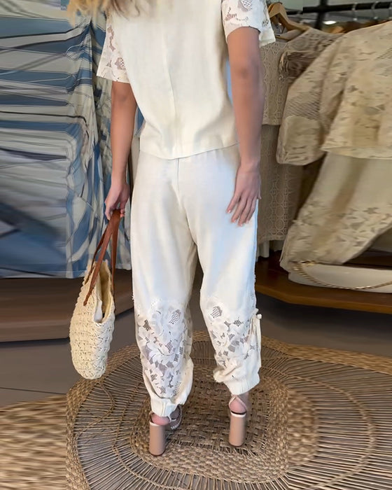 Pants Effen Kant Patchwork Gerimpeld Lang