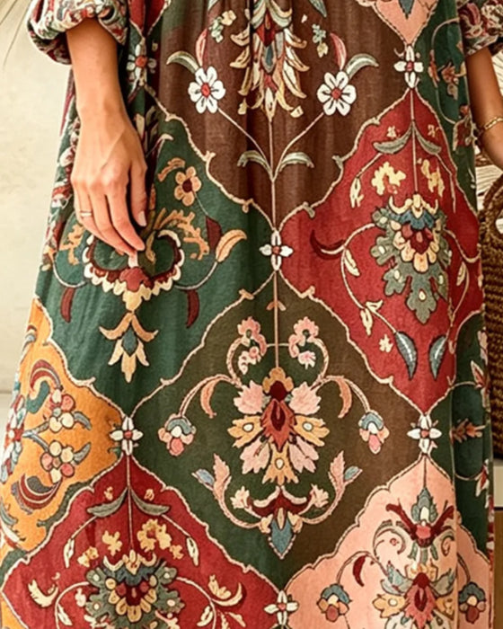 Jurk V-Hals Bohemien Lange Mouw