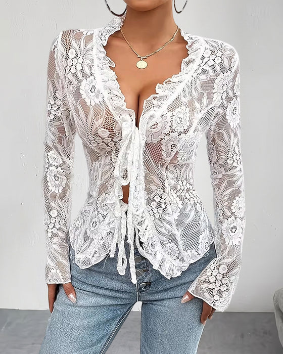 Blouse V-Hals Strik Kant