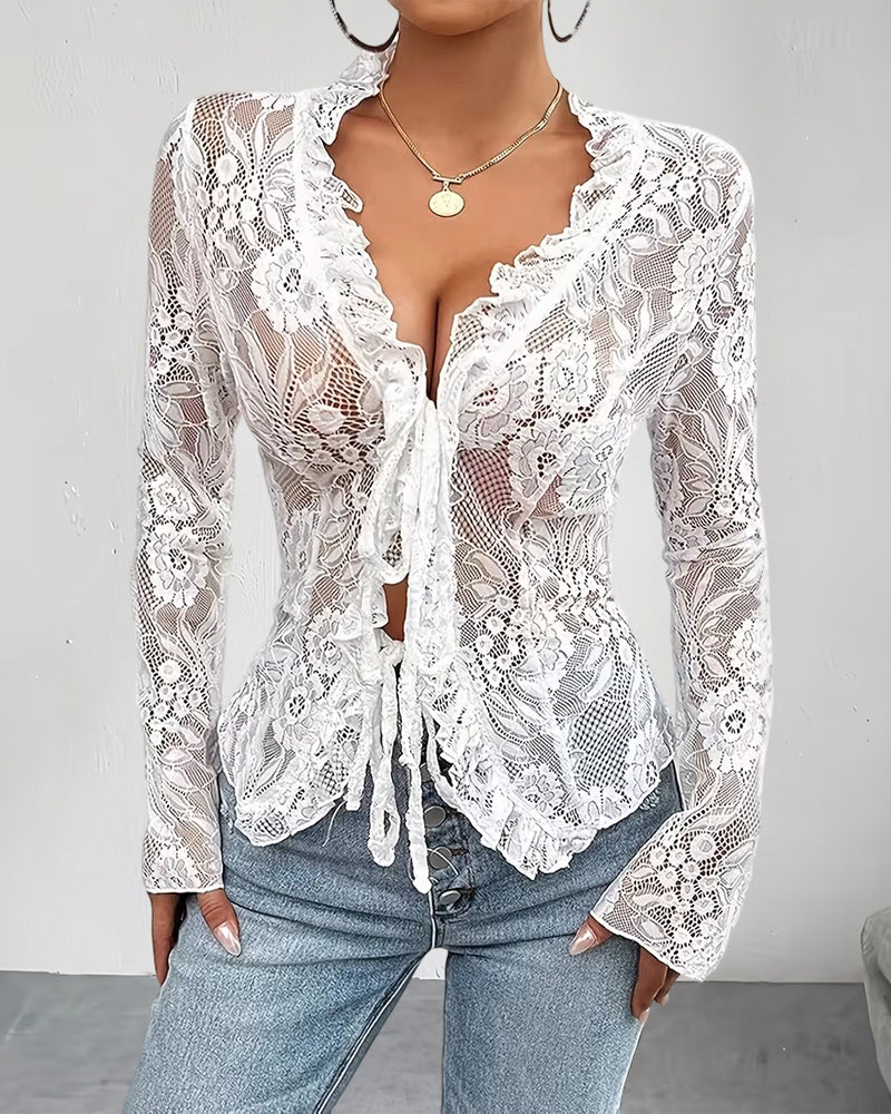 Blouse V-Hals Strik Kant