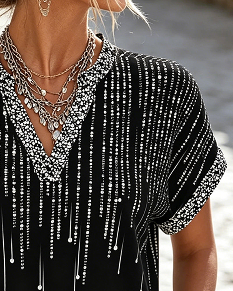 Blouse Off-Schouder V-Hals Print