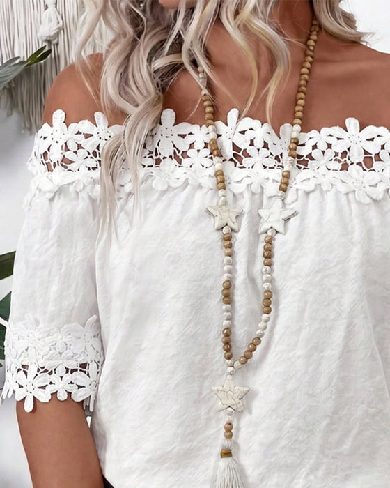 Blouse Kant Bardot Korte Mouw