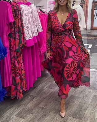 Wijde swingjurk met diepe V-taille