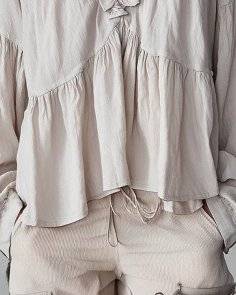 Blouse Ruches V-Hals Los