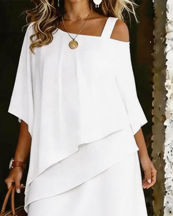 Jurk Off-Shoulder Asymmetrisch Gelaagd