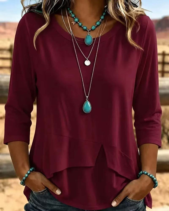 Top Crew Hals Patchwork Asymmetrische Zoom