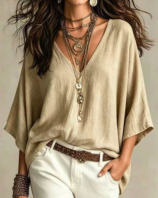 Blouse V-Hals Driekwart Mouw Los