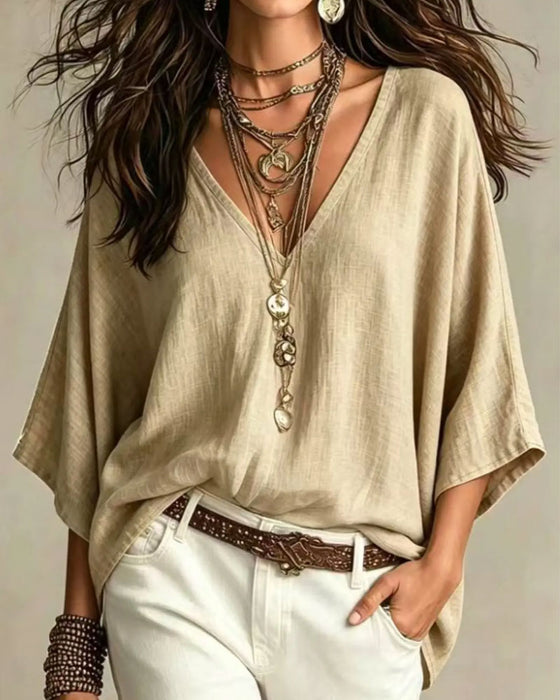 Blouse V-Hals Driekwart Mouw Los