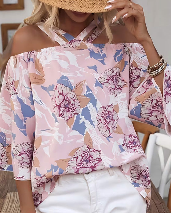 Blouse Bloemen Kruis Off-Shoulder