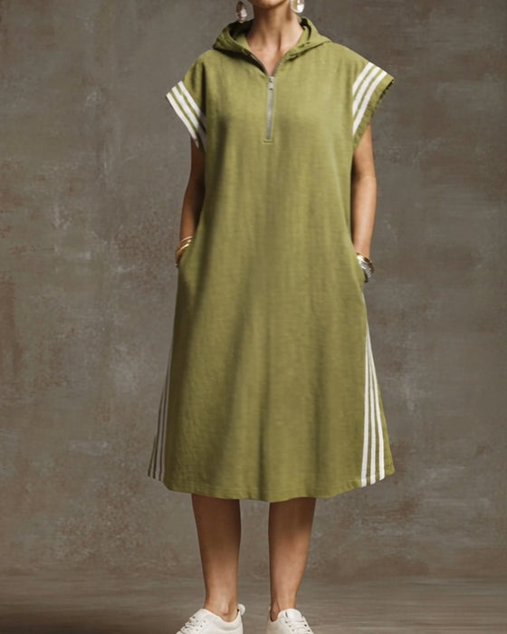 Jurk Met Capuchon Color-Block Casual