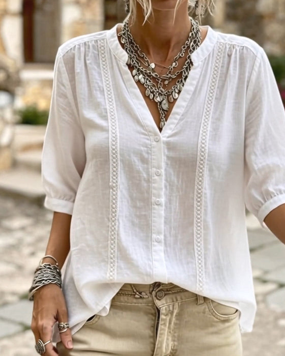 Effen Kleur Blouse Korte Mouwen
