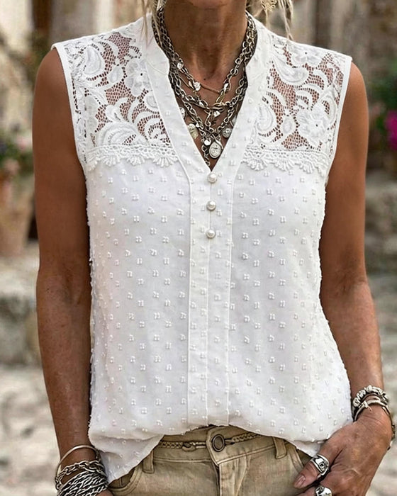 Tank Top Kant Jacquard Mouwloos