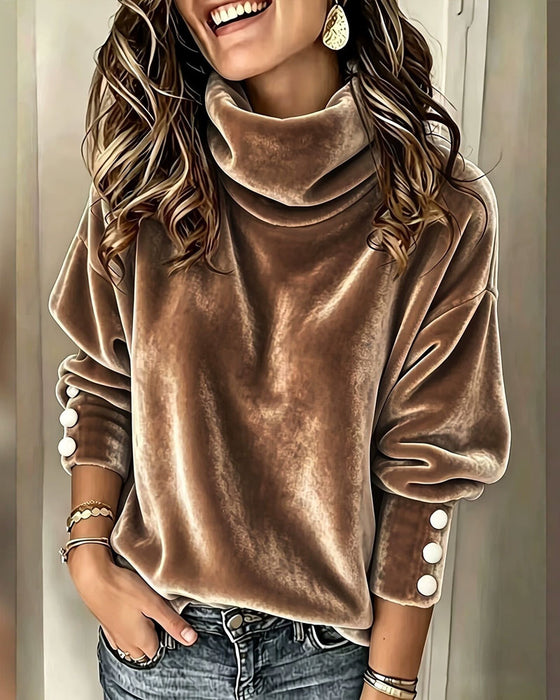 Top Effen Kleur Hoge Hals Fluweel