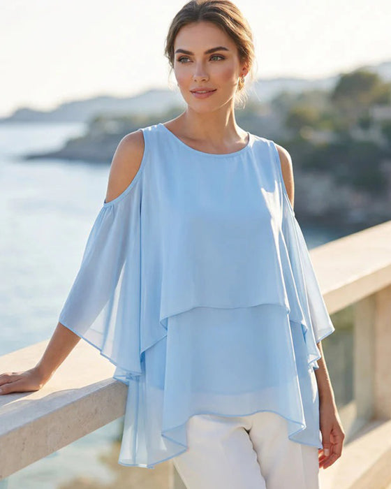 Blouse Rondhals Blote Schouder Asymmetrisch