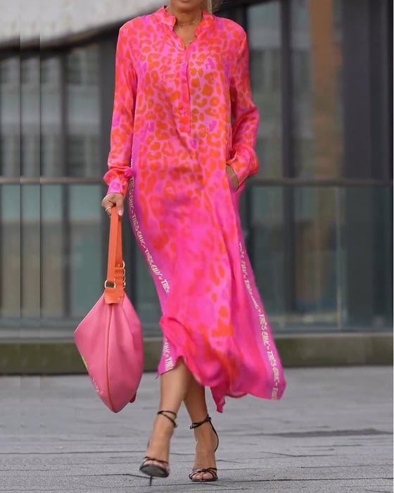 Jurk Lange Mouwen Leopardenprint Splits