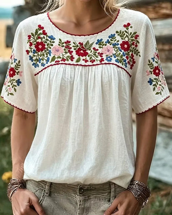 Blouse Rondhals Geborduurd Bohemien