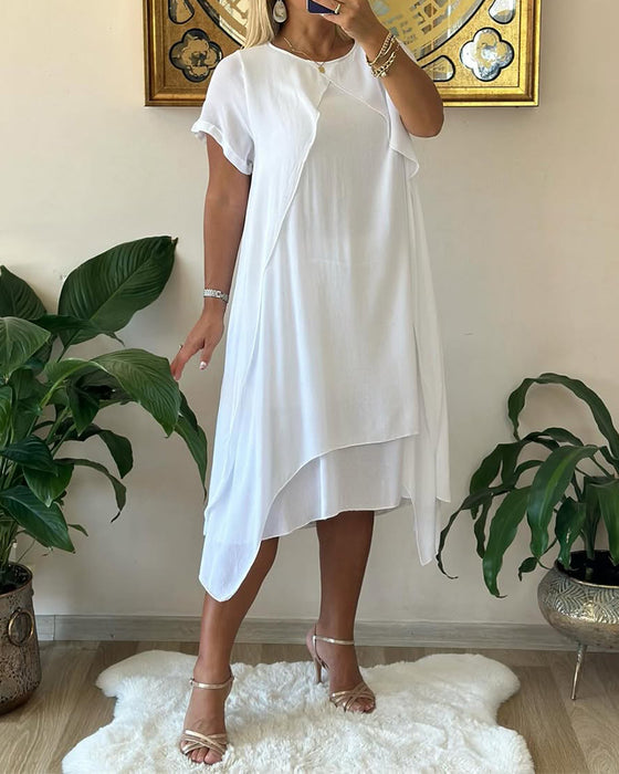 Jurk Nep Twee-delig Dubbel-laags Los Korte Mouwen