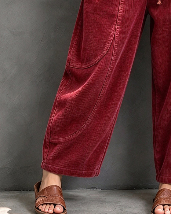 Broek Elastische Taille Kleurblok Cropped Wijd Been