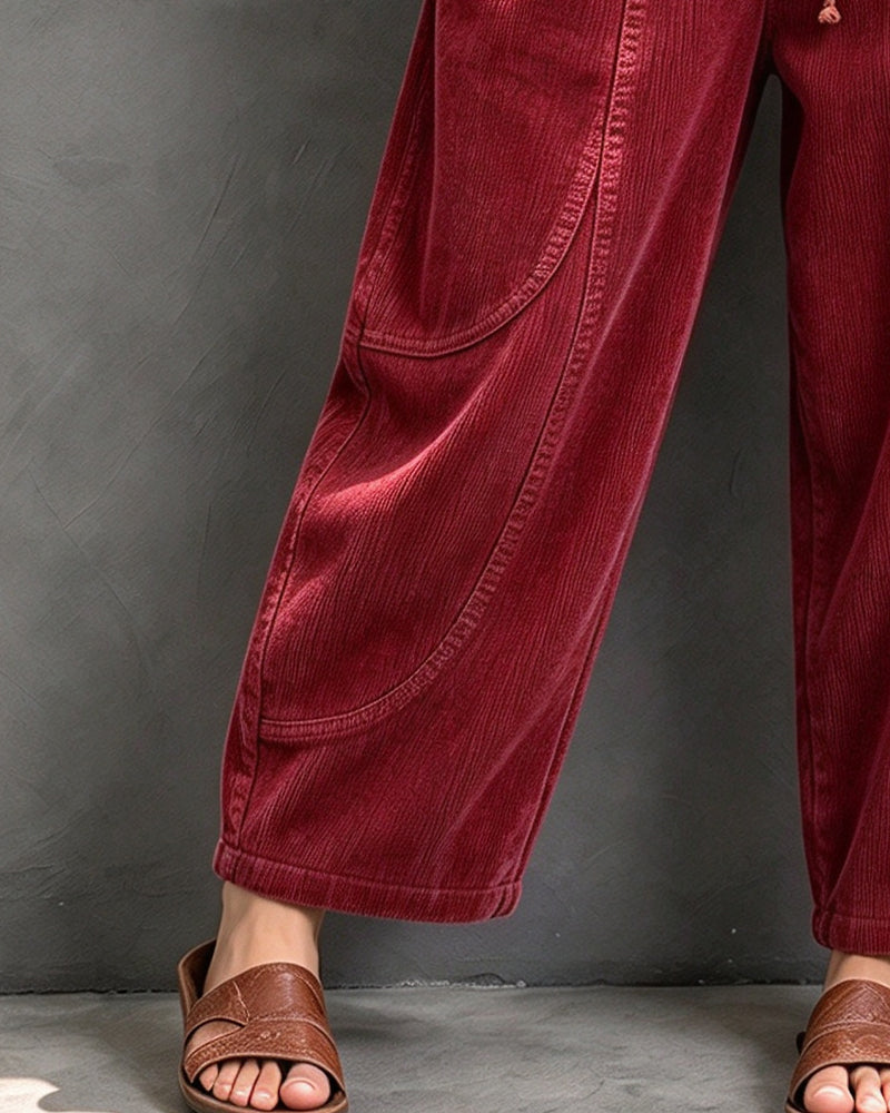 Broek Elastische Taille Kleurblok Cropped Wijd Been