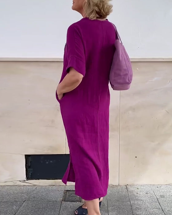Jurk V-Hals Effen Kleur Eenvoudig Lang