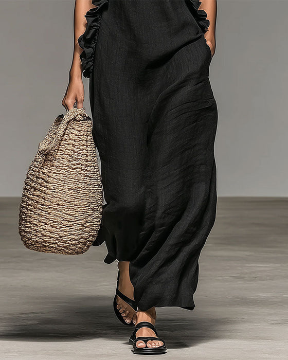 Jurk Halterneck Gerimpeld Lang