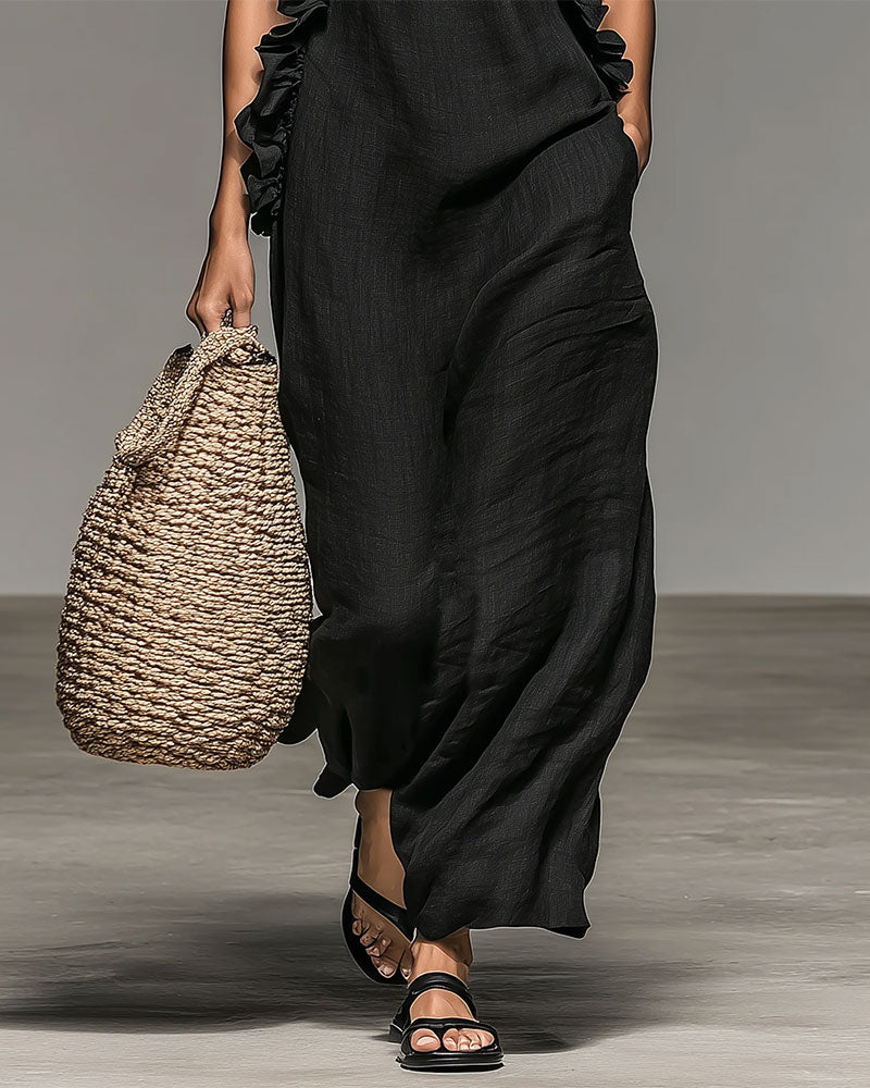 Jurk Halterneck Gerimpeld Lang