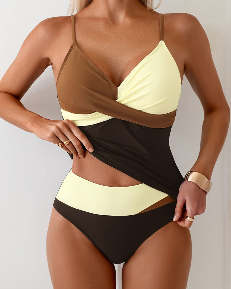 Tankini Hoge Taille Kleurblok
