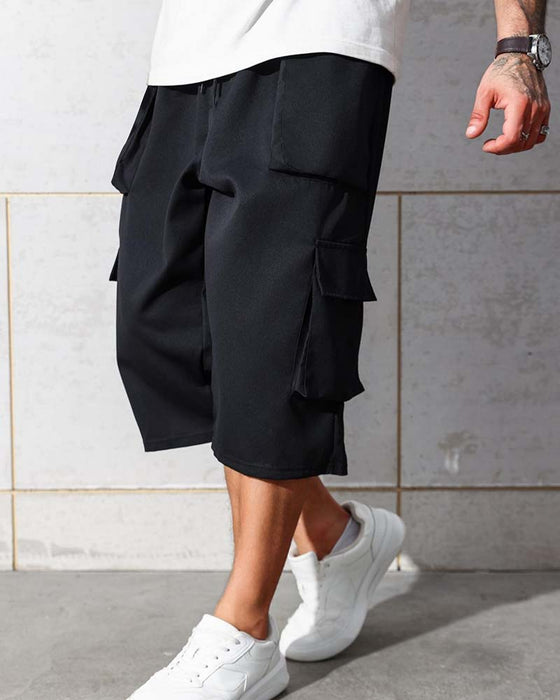 Broek Elastische Taille Zak Effen Kleur Cargo