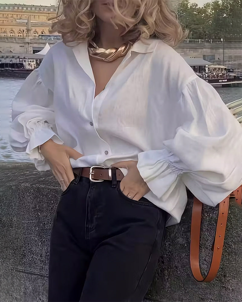 Shirt Ruime Pasvorm Gerimpelde Schouder Mouw