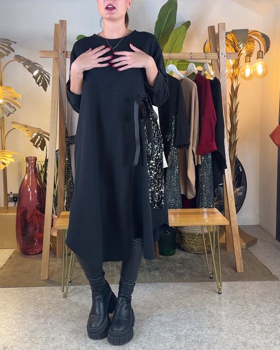 Jurk Lange Mouwen Losse Pailletten