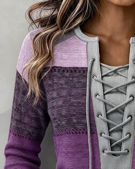 Sweatshirt Strik Gestreept Kleurblok Getailleerd