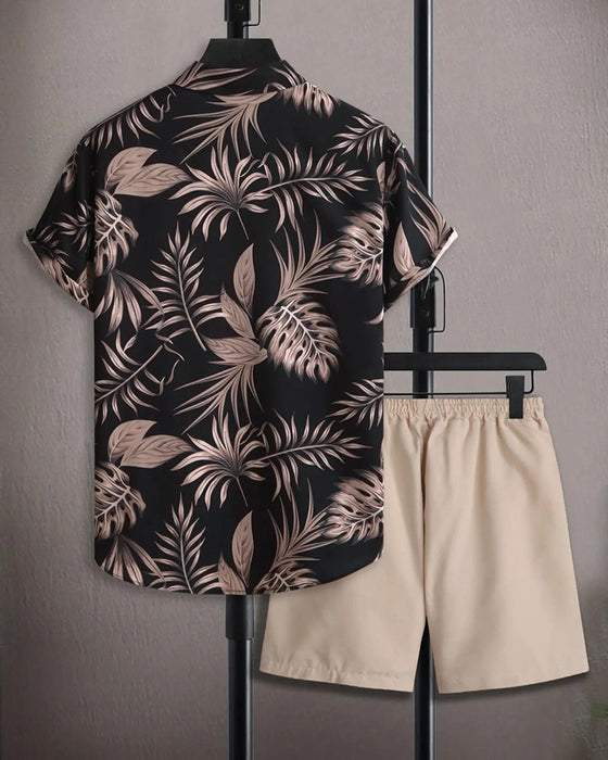 Sets Knoopsgat Palm Blad Print Korte Mouw