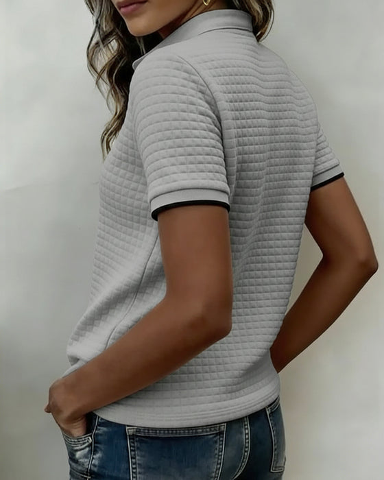 Top Wafelbrei Gebreid Geknoopt Korte Mouwen