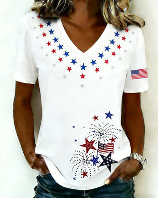 T-Shirt V-Hals Bedrukt Casual