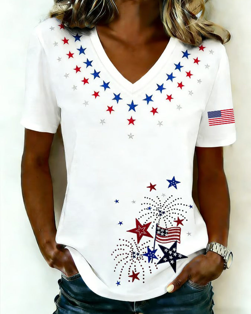 T-Shirt V-Hals Bedrukt Casual