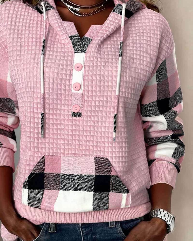 Hoodie Ruit Patchwork Casual