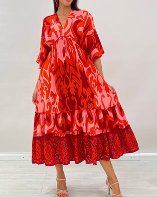 Jurk V-Hals Bloemen Print A-Lijn