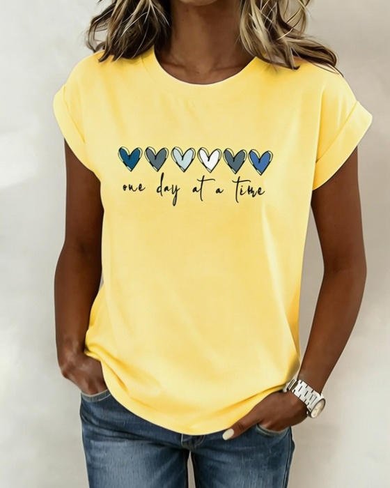 Top Hartprint Ronde Hals Korte Mouw