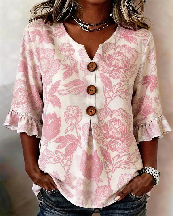 Blouse Bedrukt Ruches Manchet