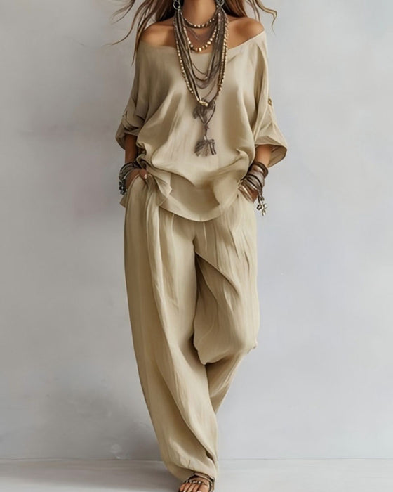 Set Off-Shoulder Wijde Broek Tweedelig