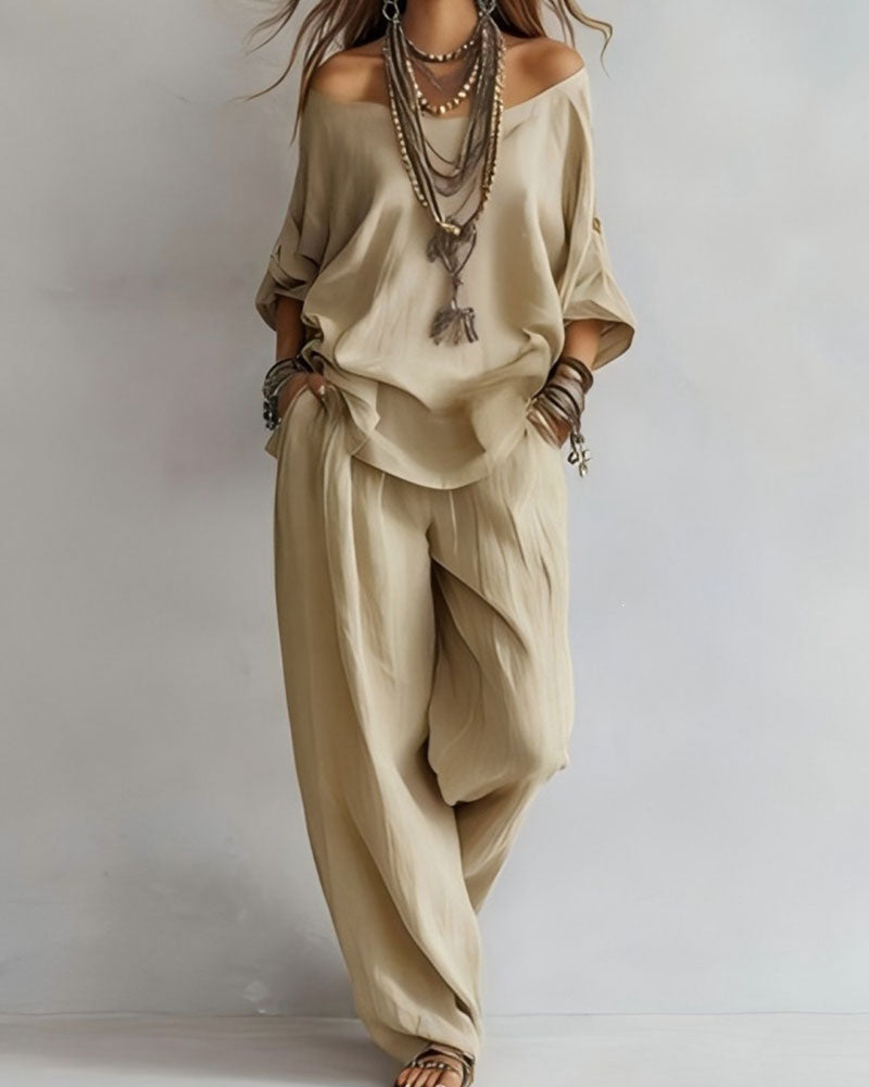 Set Off-Shoulder Wijde Broek Tweedelig