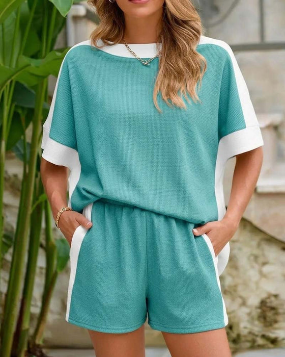 Set Kleurblok Korte Mouw Shorts Casual